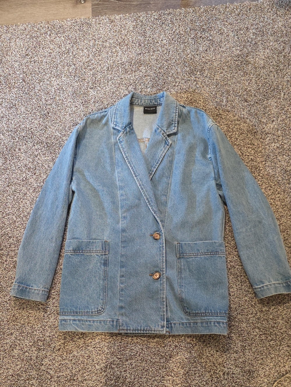 Women’s Light Blue Denim Blazer Jacket by Miou Muse
